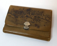 Wallet trousse manucure cuir voyage, chevaux Derby, ancienne