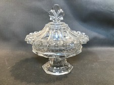 Ancien grand pot à moutarde en verre sculpté de table vintage