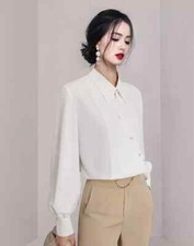 Chemise Jersey Chemisier Femme Chemisier Manches Longues Satin Blanc Cou 37664