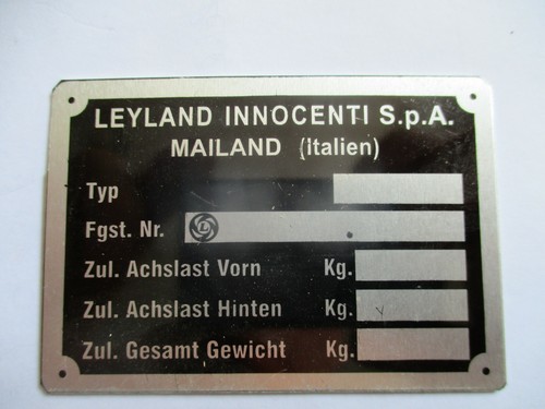 Panneau type plaque leyland - type, id-plaque