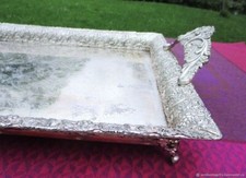 Grand plateau ancien sur pied métal argenté art nouveau