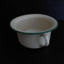 Pot chambre métal émail vintage art déco accessoire table de nuit France N4105