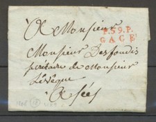 1808 Lettre Marque P59P GACE' 21*9mm Rouge ORNE Superbe. RRR X3423