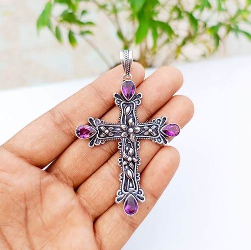 Pendentif croix améthyste - , en