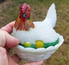 OPALINE BLANCHE DE FOIRE BONBONNIÈRE SUCRIER "LA POULE" PORTIEUX VALLERYSTHAL