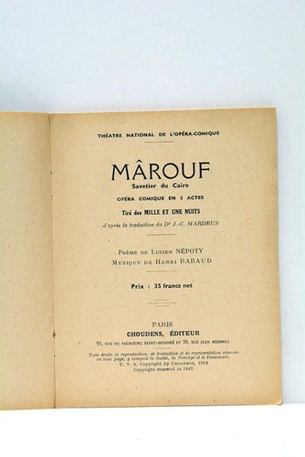 Mârouf henri rabaud paris - mârouf,
