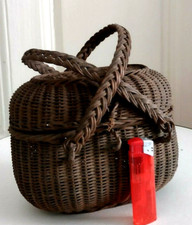 19th C NAPOLEON III French Miniature Fine Handwoven Wicker Basket "LE RUSTIQUE"
