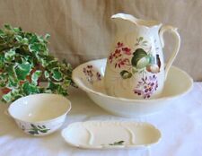 ENSEMBLE TOILETTE BROC VASQUE BOL ET PORTE SAVON FAIENCE FINE ONNAING