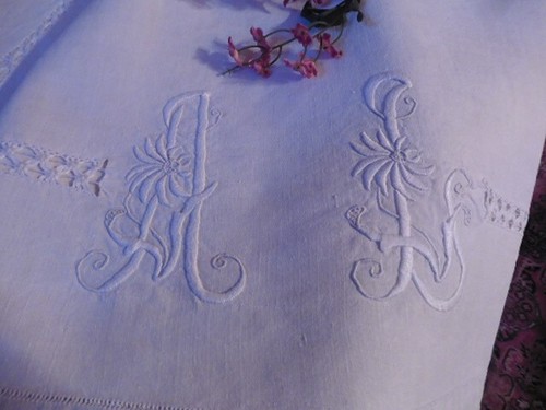 Ancien drap pur lin creme - lin,