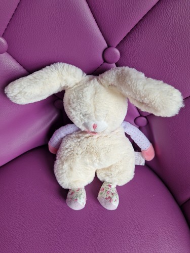 Doudou lapin blanc rose écru