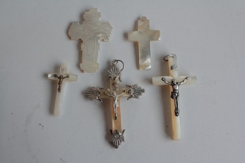 Ancien pendentif croix - croix, nacre