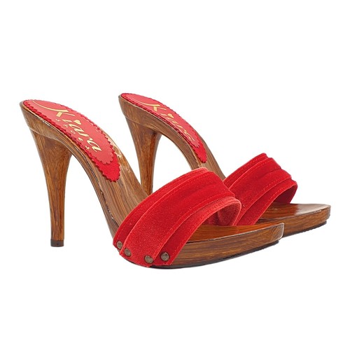 Mules femme velours rouge - velours,