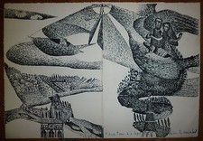 Aristide Caillaud Lithographie originale signée 1966 art brut art singulier