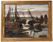 HST tableau paysage marine bateaux pêche voiliers port Bretagne XXè siècle