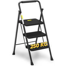 Échelle Escabeau Pliable En Acier Peint Noir 3 Marches HYTAMA