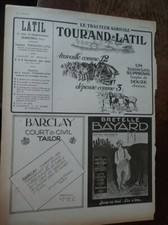 tracteur TOURAND LATIL + BARCLAY + BAYARD + SADERNE pub papier ILLUSTRATION 1920