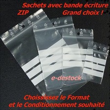 Lot de Sachets plastique fermeture pression ZIP  3 BANDES BLANCHES pour écriture