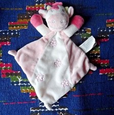 HP/   DOUDOU PLAT KIMBALOO VACHE BLENC ROSE FLEUR  ETAT NEUF