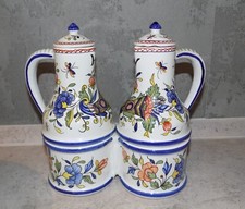 ANCIEN RARE HUILIER VINAIGRIER FAIENCE ROUEN DECOR CORNE D'ABONDANCE