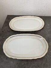 2 Anciens Petits Plats Ovale Coupelle Berry Haute Porcelaine Doré Blanc 