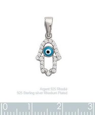 Dolly-Bijoux Pendentif Rhodié Main de Fatma Oeil Bleu 20mm Argent Massif 925