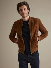 Blouson bomber en cuir daim