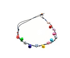 Bracelet de cheville avec  Perles Fleurs et Grelots en  Fil tressé bleu  #4200