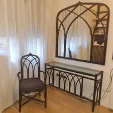 coiffeuse en rotin noir Roche Bobois  avec  chaise et miroir 