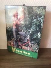 Ancienne Plaque Tole  Biere VEZELISE Lorraine Nancy pin up velo bar pub 34x24cm