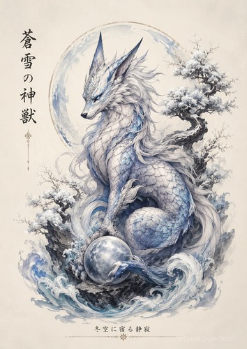 Affiche kitsune japonais - affiche, a4