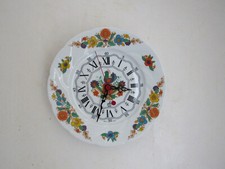 Pendule assiette en faience Japy décor fleurs vintage coq