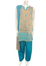 Ensemble Indien femme 3 pièces beige et bleu taille 38 coton Tenue Indienne Fête