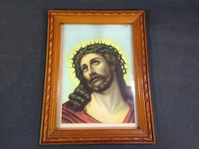 Ancien petit cadre photo en bois vintage avec image religieuse Jésus Christ