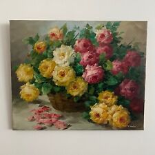 Huile sur toile nature morte bouquet de roses XXe par A. Jordin A7004