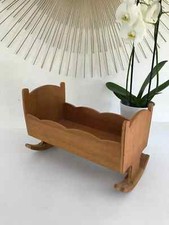 1 ⚜️ Ancien Petit Lit De Poupée à Bascule En Bois Vintage Authentique