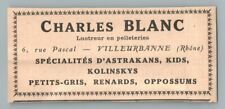 1916 CHARLES BLANC LUSTREUR PELLETERIES ASTRAKAN KOLINSKYS VILLEURBANNE FOURRURE