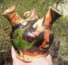 PIQUE FLEURS TERRE Cuite VERNISSEE Jaspé POTERIE BERNARD CLUNY Ancien 