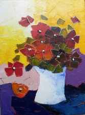 Toile originale de NOLAC 40x30 cm bouquet au matin -  semi abstrait au couteau