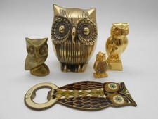 LOT DE 5 FIGURINE / STATUETTE  " HIBOUX / CHOUETTES "  EN LAITON & MÉTAL DORÉ