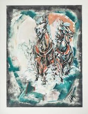 Henry Maurice D'ANTY : Chevaux au galop, Lithographie et pochoir signée