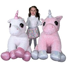 Géant Peluche Licorne Rose 95 CM Assis Poney Cheval Magique