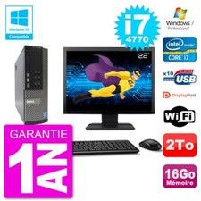 PC Dell 7020 SFF Ecran 22" Intel i7-4770 RAM 16Go Disque 2To Graveur DVD Wifi W7