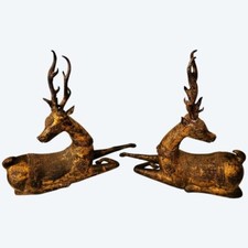 Paire de Cerfs sculptés en