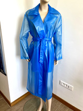 trench T44 imperméable bleu clair et transparent pvc long ceinture 631!