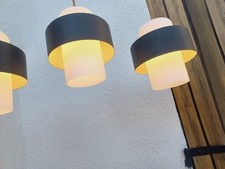 3 Suspensions luminaires opaline Louis Kalff Designer pour Philips  Arts Déco 