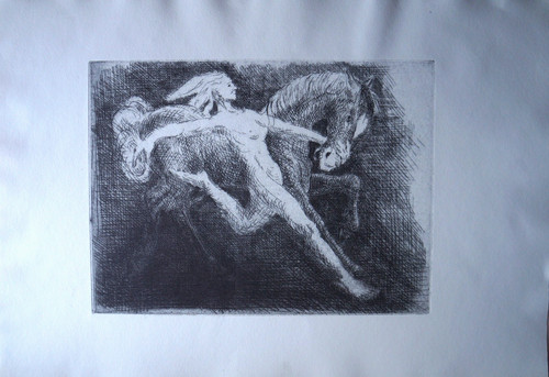 Gravure femme cheval - gravure,