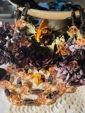 Collier ancien 2 rangs perles verre noir tons orangés cristal Bohême