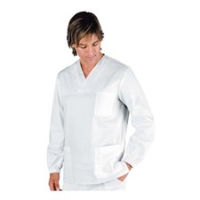 Blouse Médicale Col V Blanche En Coton À Manches Longues - Isacco - Infirmier