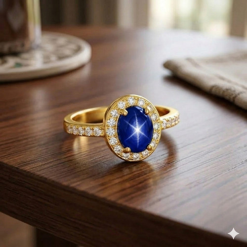 Bague saphir étoile bleue