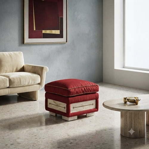 Pouf vintage tissu faux marbre - pouf,